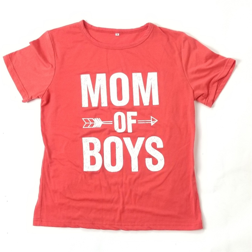 Mom Of Boys Ladies Red Crew Neck T Shirt